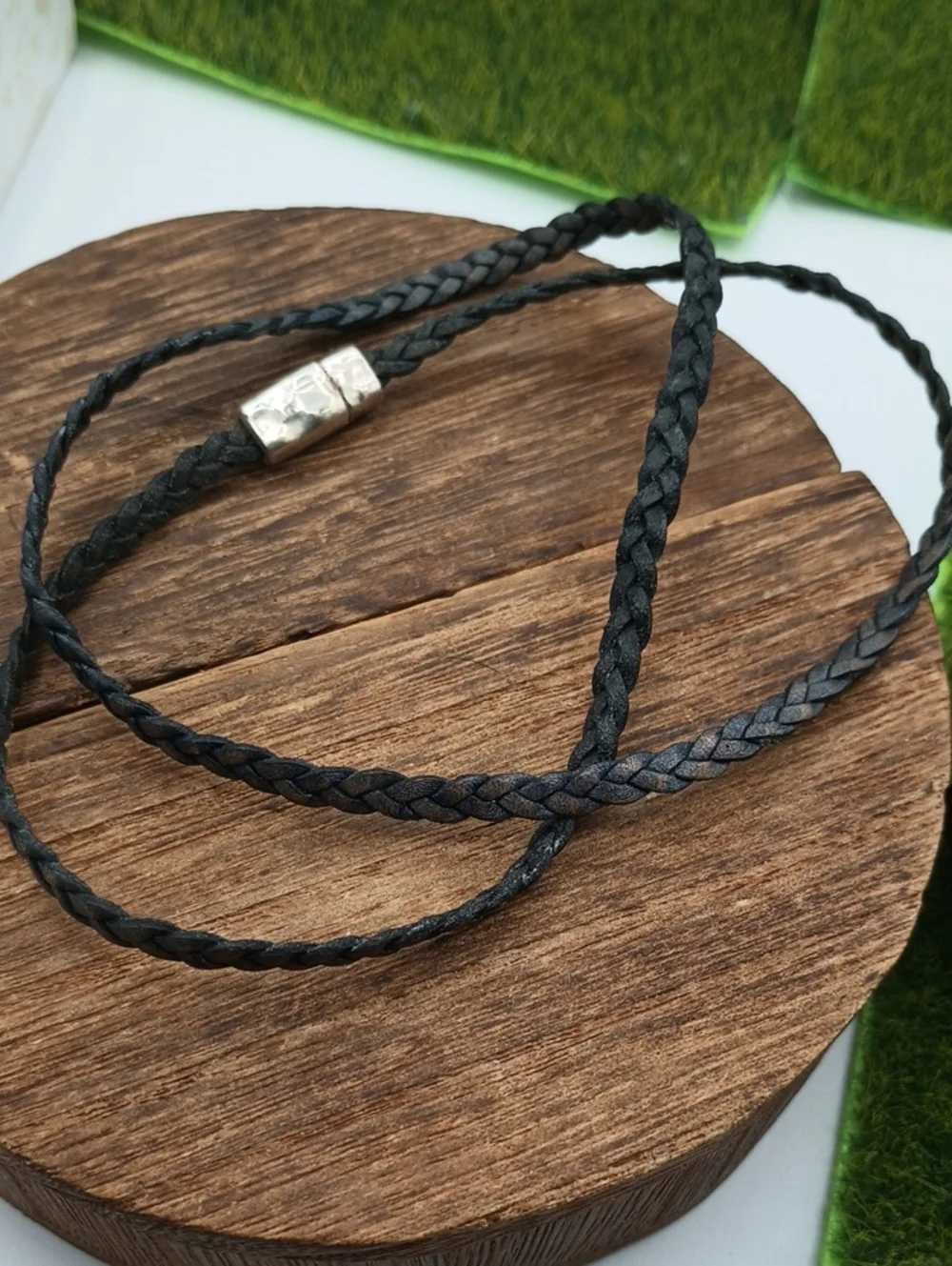 Braided Leather Necklace in /Brown Gray N411